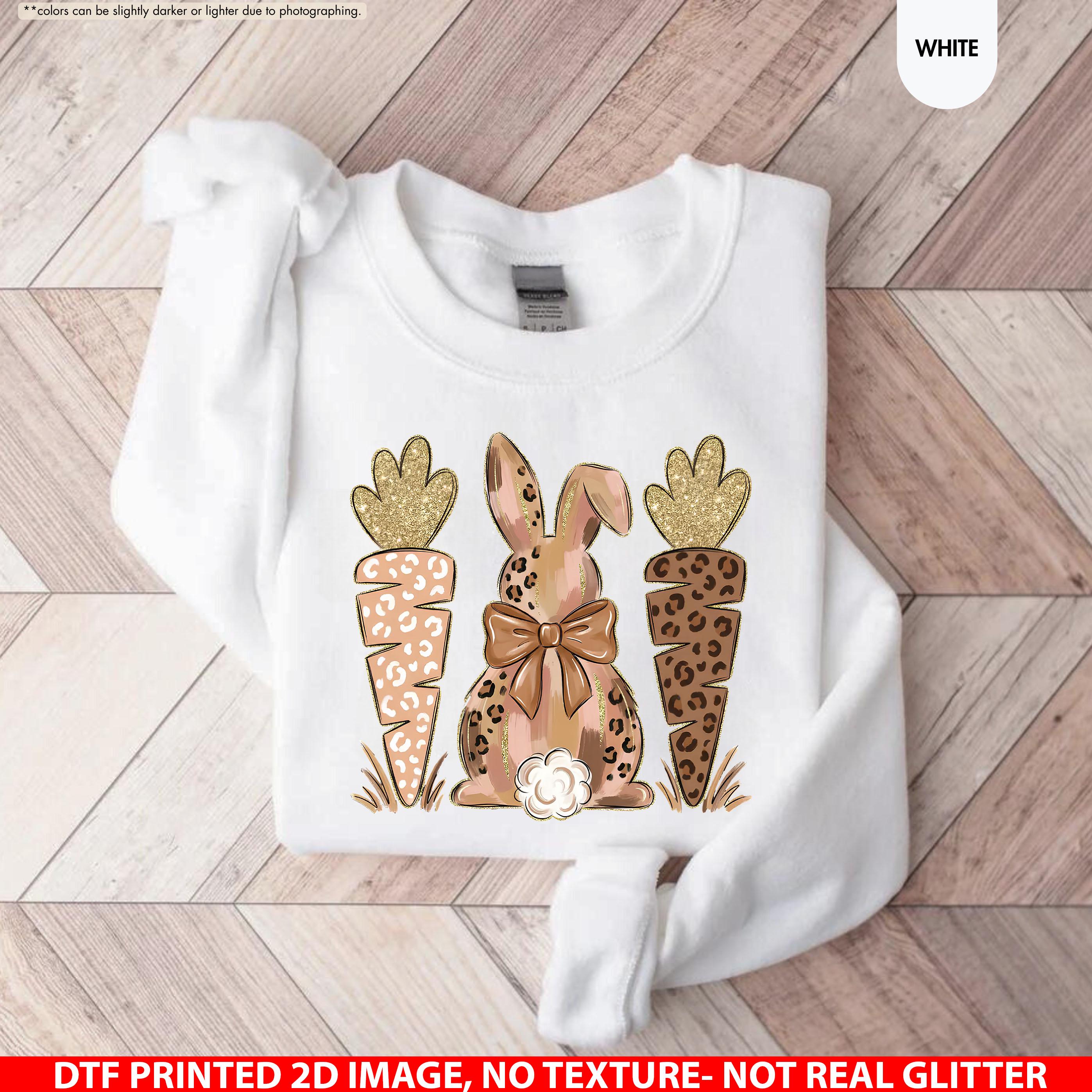 Coquette Easter Bunny Sweatshirt, Leopard Easter Bunny Hoodie, Easter Carrot Crewneck, Preppy Spring Hoodie, Easter Gift, Not Real Glitter