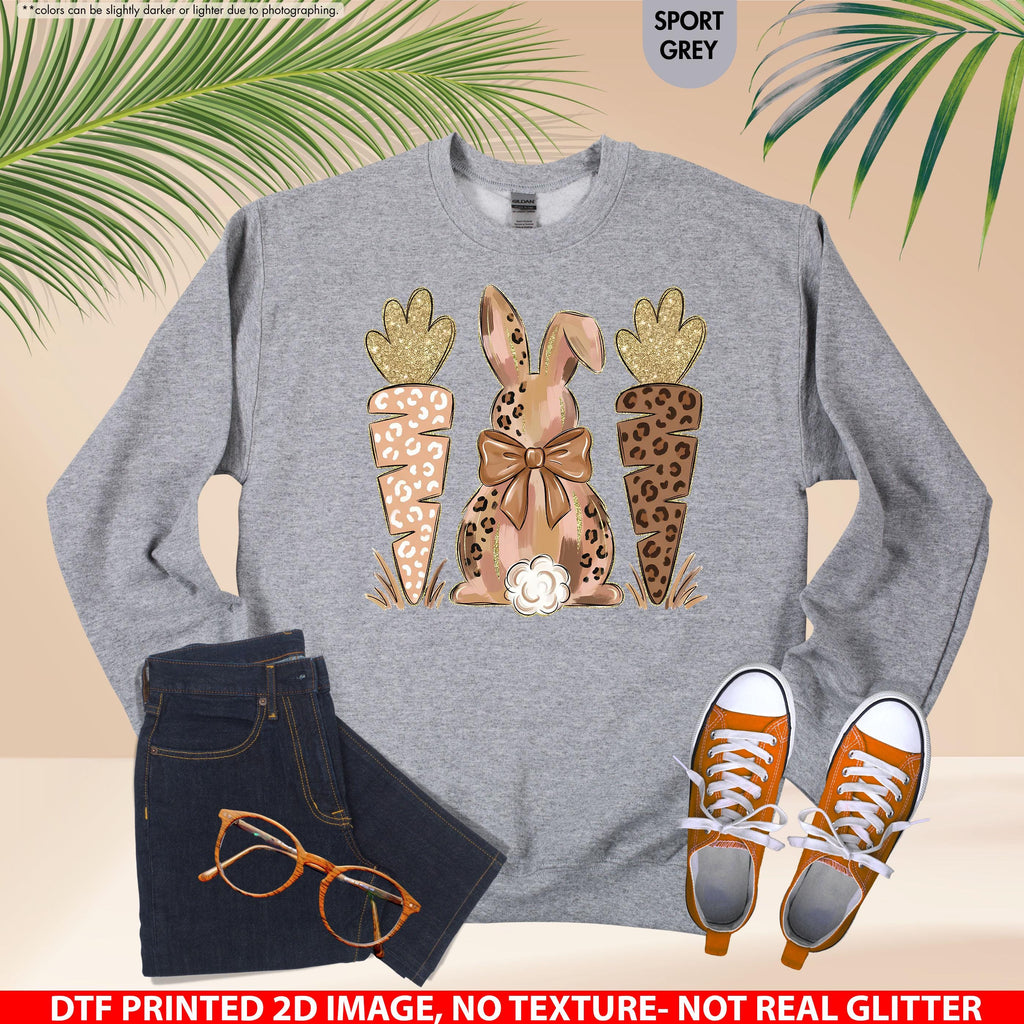 Coquette Easter Bunny Sweatshirt, Leopard Easter Bunny Hoodie, Easter Carrot Crewneck, Preppy Spring Hoodie, Easter Gift, Not Real Glitter