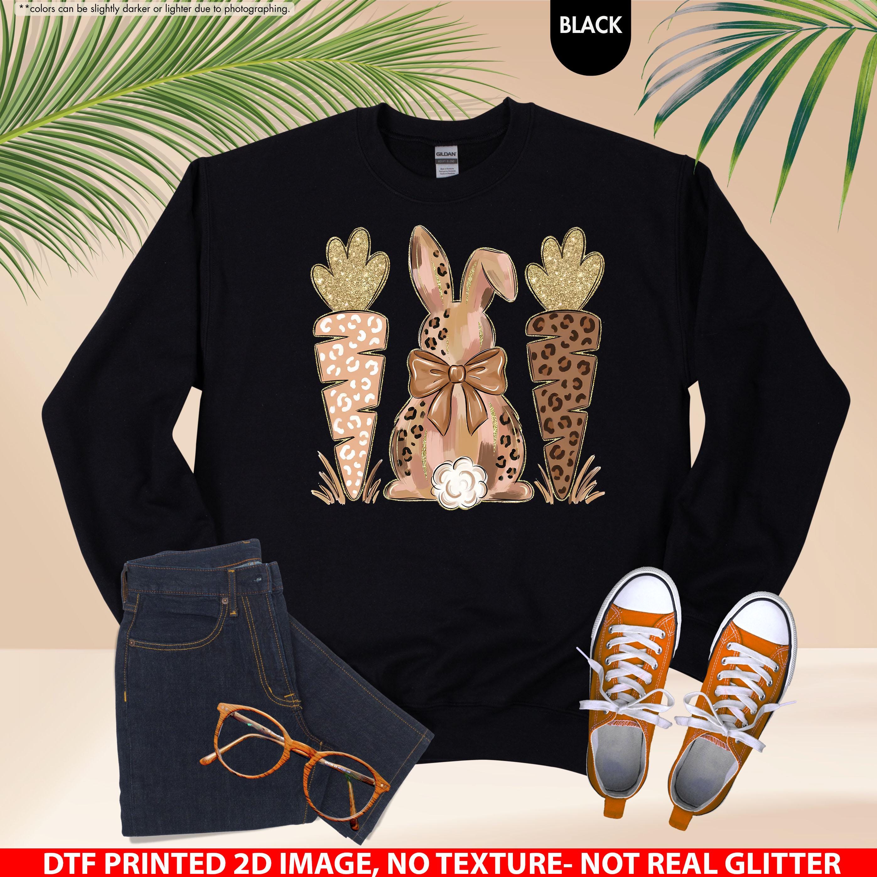 Coquette Easter Bunny Sweatshirt, Leopard Easter Bunny Hoodie, Easter Carrot Crewneck, Preppy Spring Hoodie, Easter Gift, Not Real Glitter