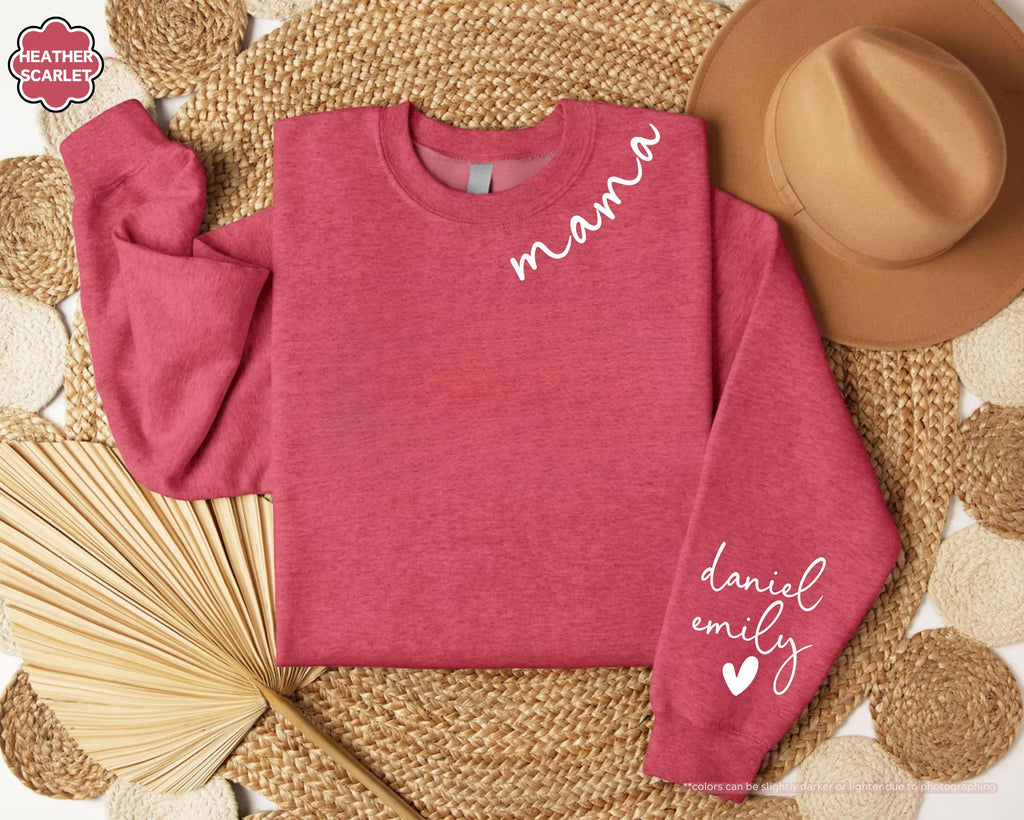 Personalized Mama Hoodie with Kids Names on Sleeve, Custom Grandma Sweatshirt, Mother's Day Gift, Grandkids Name Apparel, New Mom Crewneck