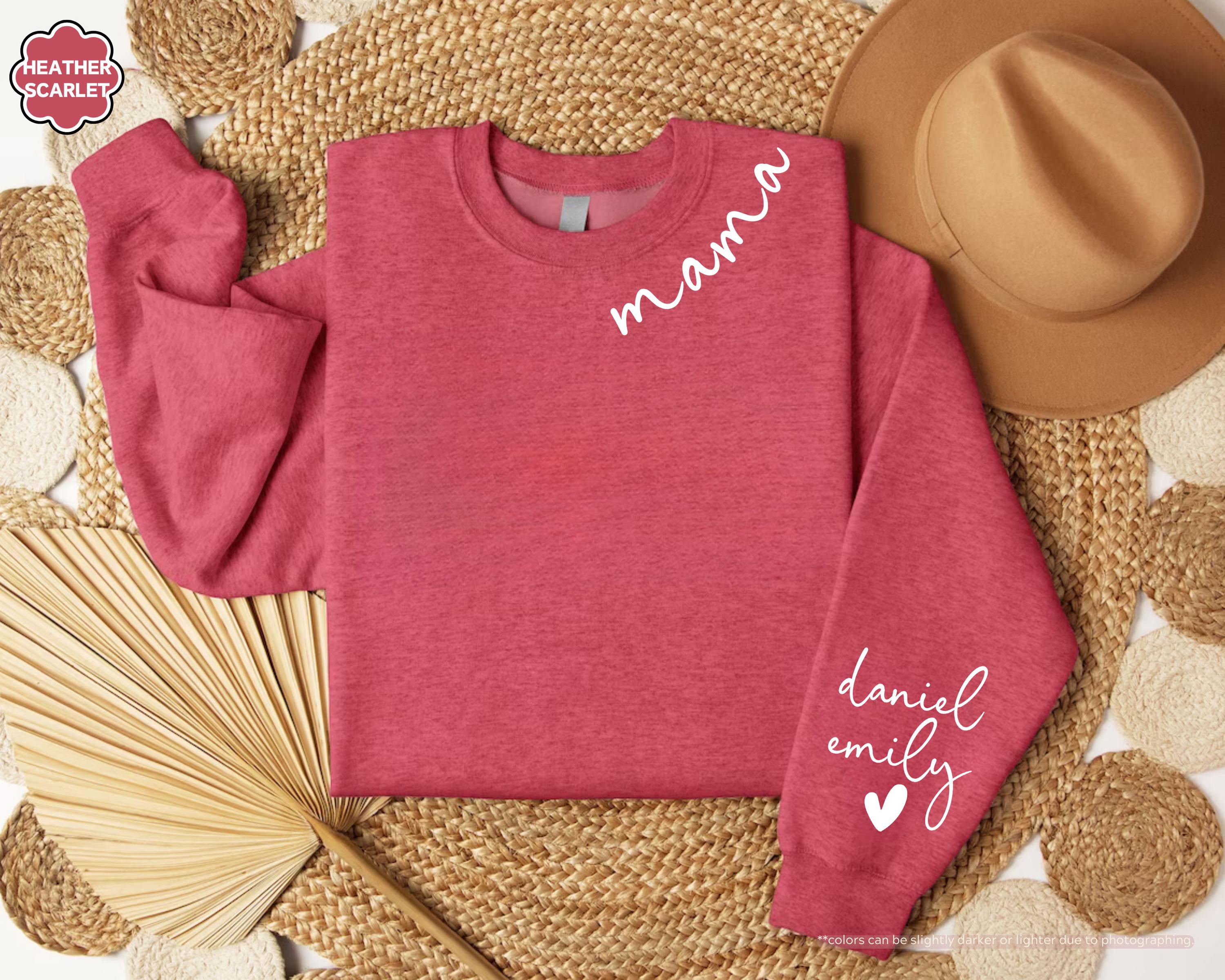 Personalized Mama Hoodie with Kids Names on Sleeve, Custom Grandma Sweatshirt, Mother's Day Gift, Grandkids Name Apparel, New Mom Crewneck