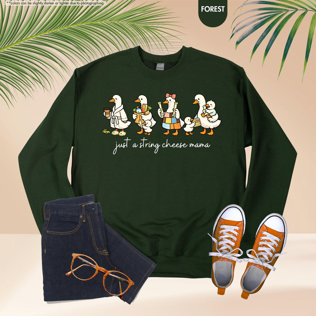 Just A String Cheese Mama Hoodie, Funny Goose Mom Sweatshirt, Tired Mom Life Crewneck, Mother’s Day Gift, Motherhood Apparel, New Mom Gift