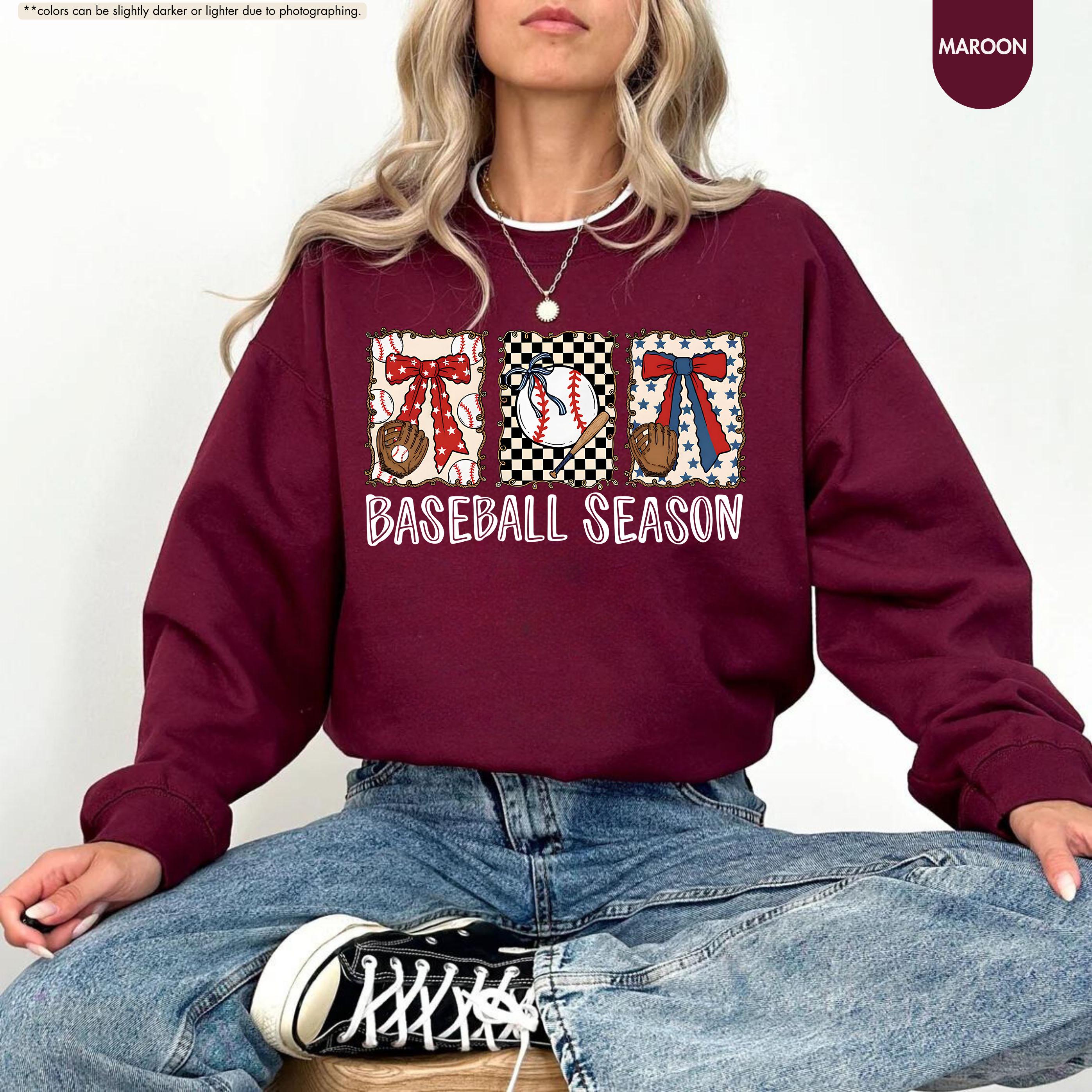 Baseball Season Sweatshirt, Coquette Baseball Hoodie, Gameday Crewneck, Baseball Mom Gift, Baseball Fan Apparel, Baseball Bow Sweatshirt
