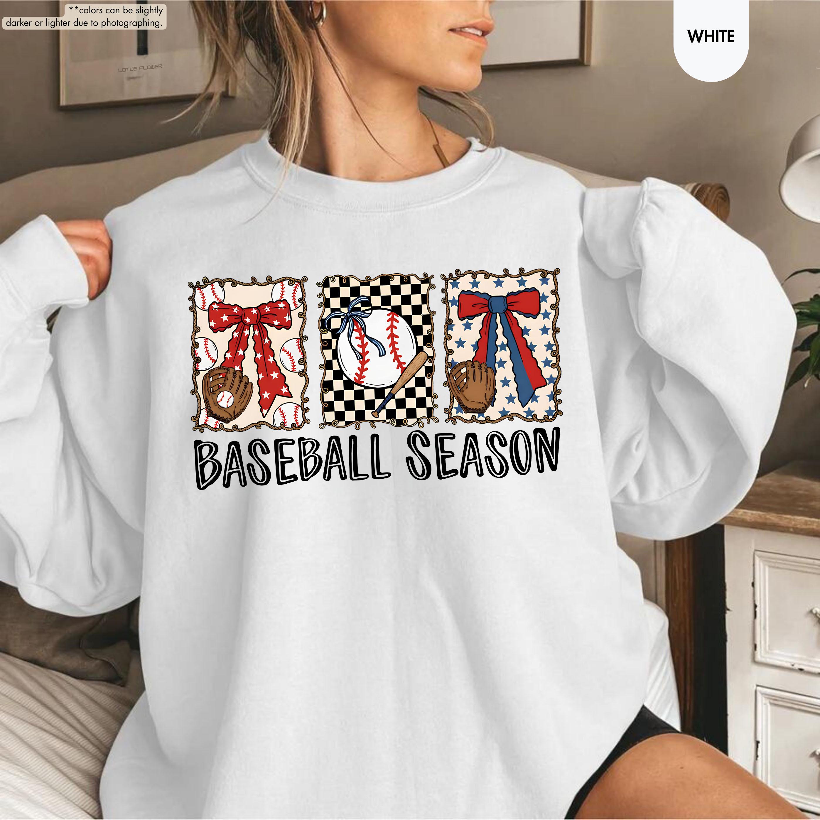 Baseball Season Sweatshirt, Coquette Baseball Hoodie, Gameday Crewneck, Baseball Mom Gift, Baseball Fan Apparel, Baseball Bow Sweatshirt