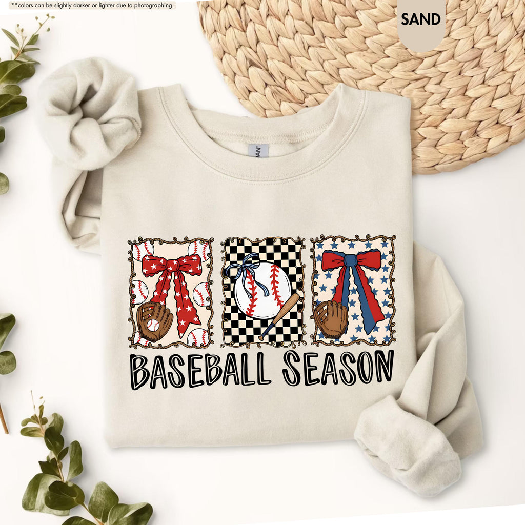 Baseball Season Sweatshirt, Coquette Baseball Hoodie, Gameday Crewneck, Baseball Mom Gift, Baseball Fan Apparel, Baseball Bow Sweatshirt