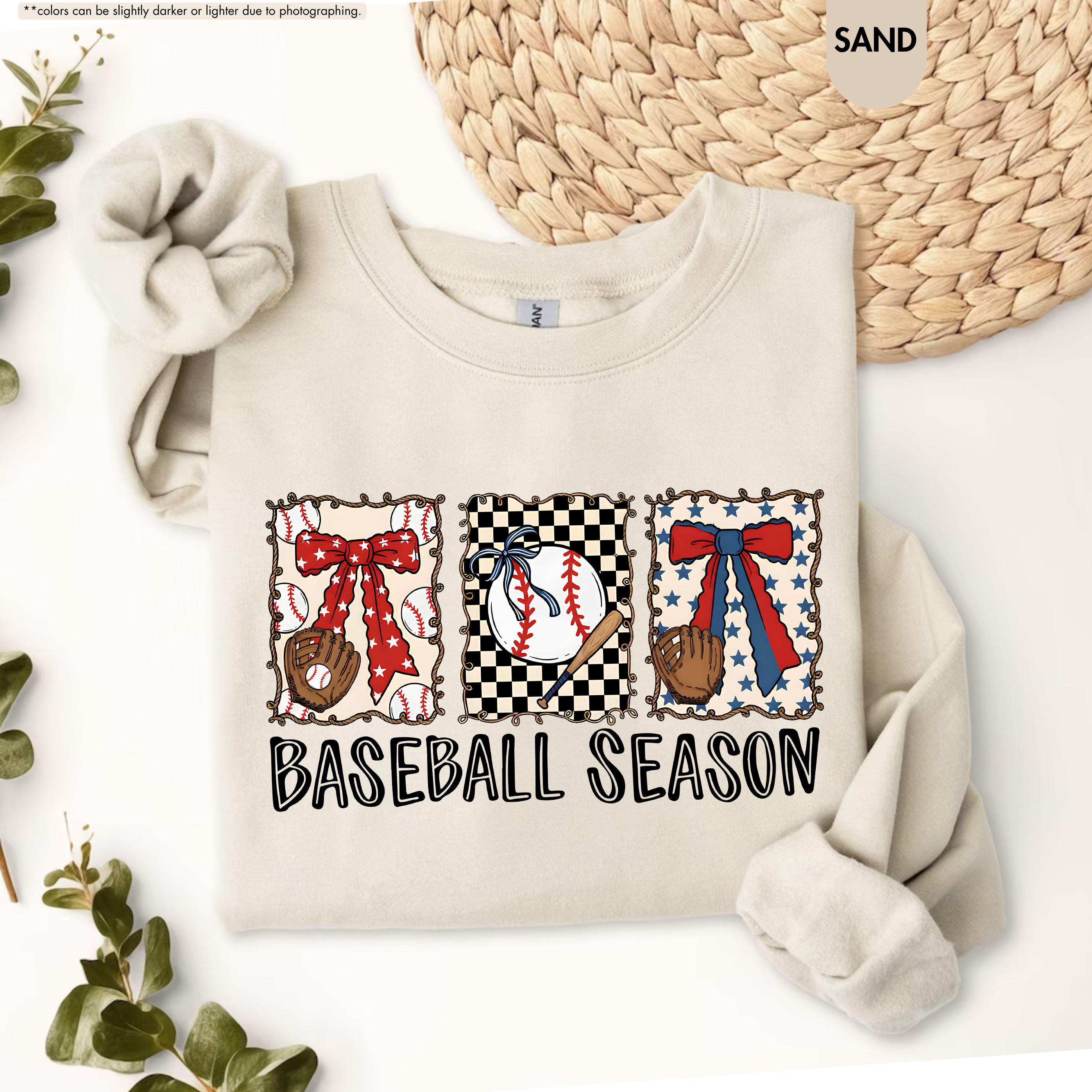 Baseball Season Sweatshirt, Coquette Baseball Hoodie, Gameday Crewneck, Baseball Mom Gift, Baseball Fan Apparel, Baseball Bow Sweatshirt