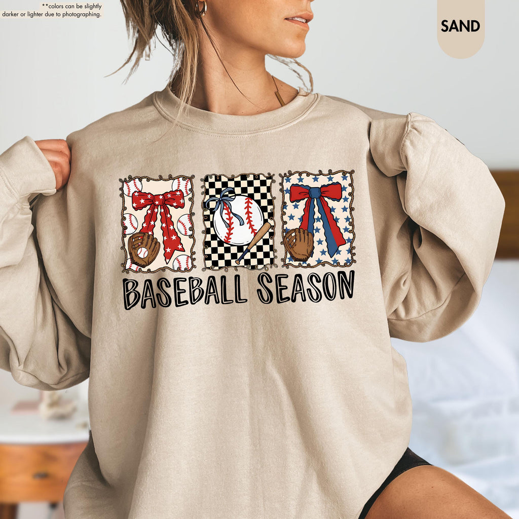 Baseball Season Sweatshirt, Coquette Baseball Hoodie, Gameday Crewneck, Baseball Mom Gift, Baseball Fan Apparel, Baseball Bow Sweatshirt