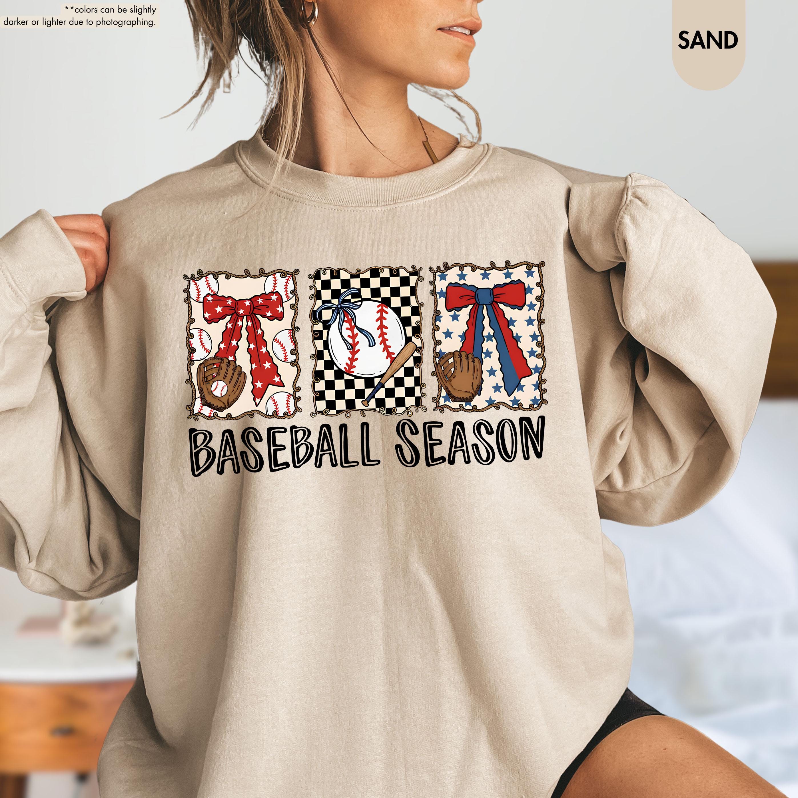 Baseball Season Sweatshirt, Coquette Baseball Hoodie, Gameday Crewneck, Baseball Mom Gift, Baseball Fan Apparel, Baseball Bow Sweatshirt