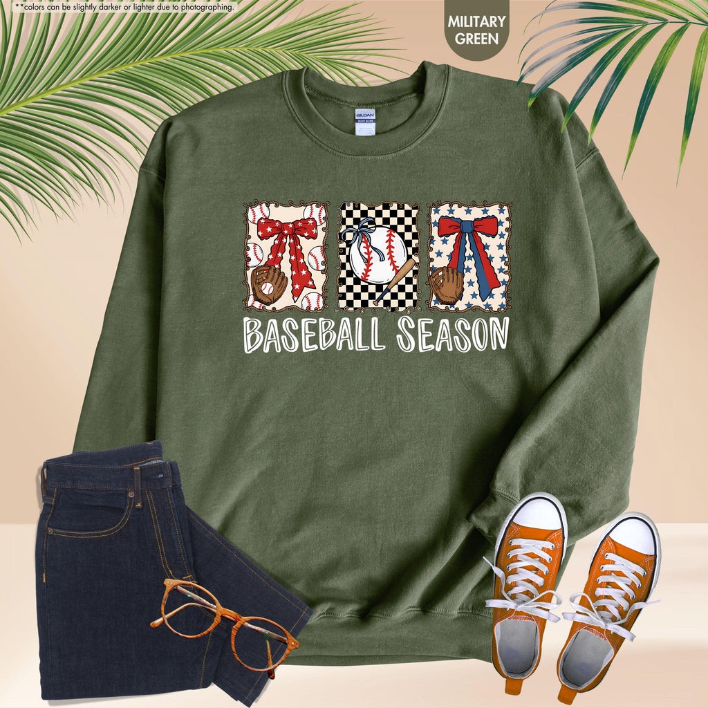 Baseball Season Sweatshirt, Coquette Baseball Hoodie, Gameday Crewneck, Baseball Mom Gift, Baseball Fan Apparel, Baseball Bow Sweatshirt