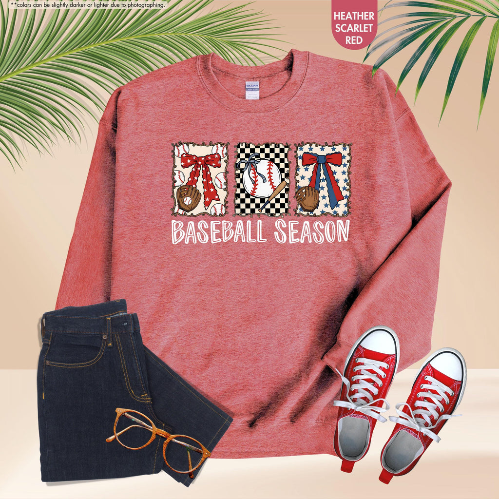 Baseball Season Sweatshirt, Coquette Baseball Hoodie, Gameday Crewneck, Baseball Mom Gift, Baseball Fan Apparel, Baseball Bow Sweatshirt