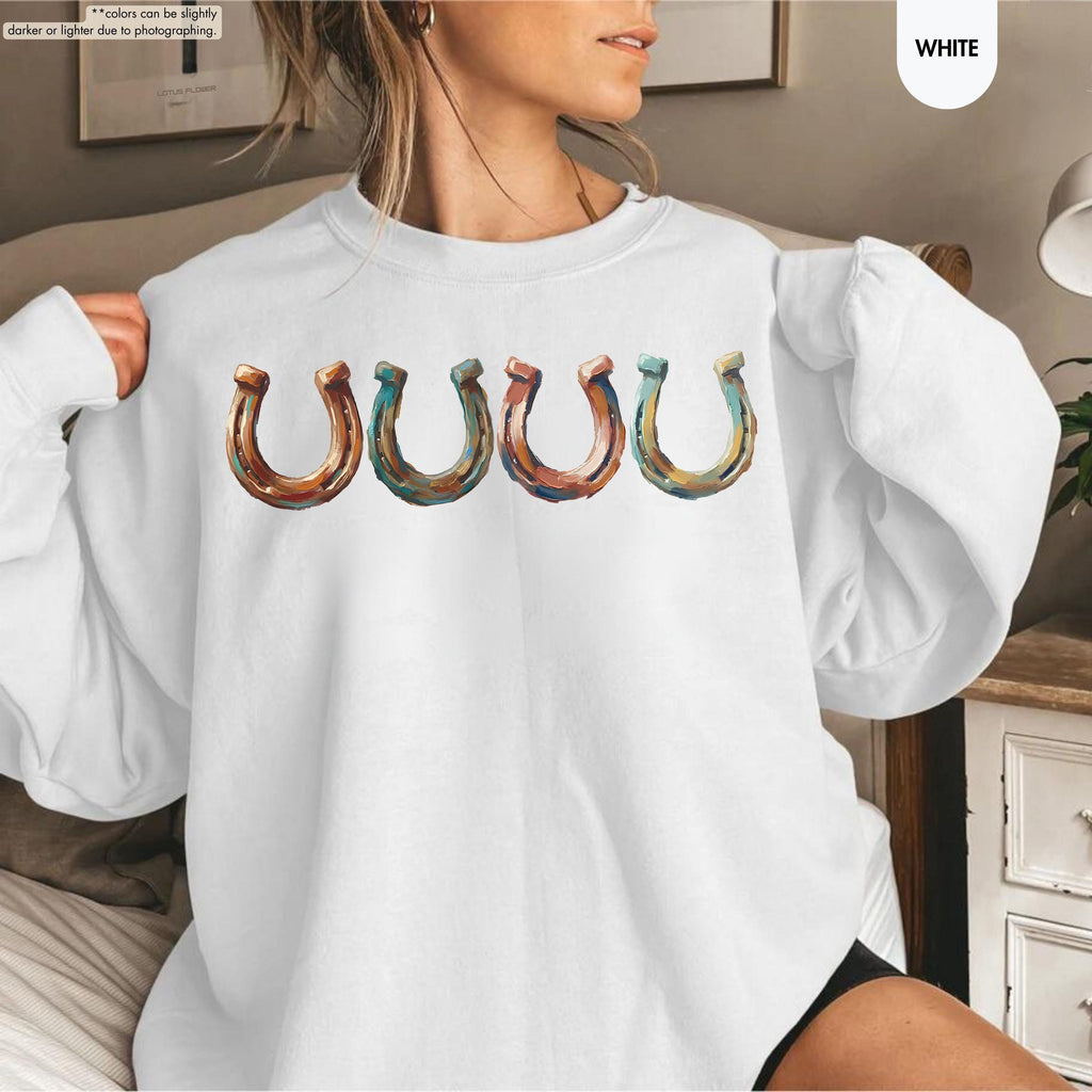 Brushstroke Horseshoe Sweatshirt, Western Cowgirl Hoodie, Horse Lover Crewneck, Equestrian Hoodie, Lucky Horseshoe Apparel, Horse Rider Gift