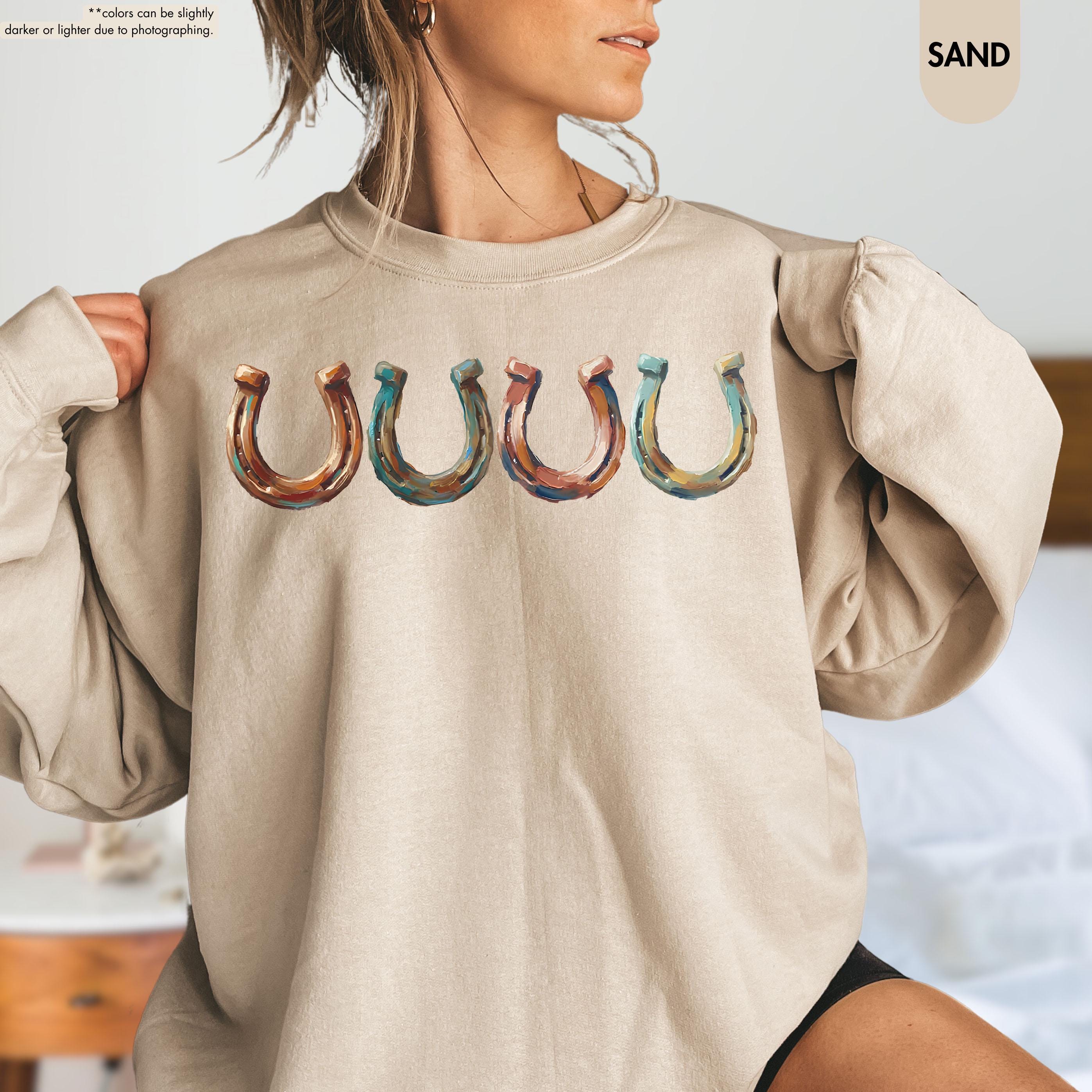 Brushstroke Horseshoe Sweatshirt, Western Cowgirl Hoodie, Horse Lover Crewneck, Equestrian Hoodie, Lucky Horseshoe Apparel, Horse Rider Gift