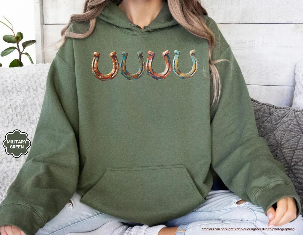 Brushstroke Horseshoe Sweatshirt, Western Cowgirl Hoodie, Horse Lover Crewneck, Equestrian Hoodie, Lucky Horseshoe Apparel, Horse Rider Gift