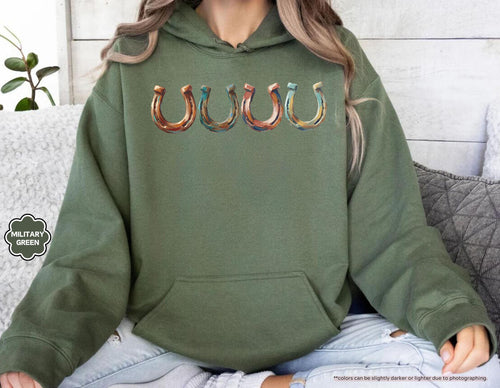 Brushstroke Horseshoe Sweatshirt, Western Cowgirl Hoodie, Horse Lover Crewneck, Equestrian Hoodie, Lucky Horseshoe Apparel, Horse Rider Gift