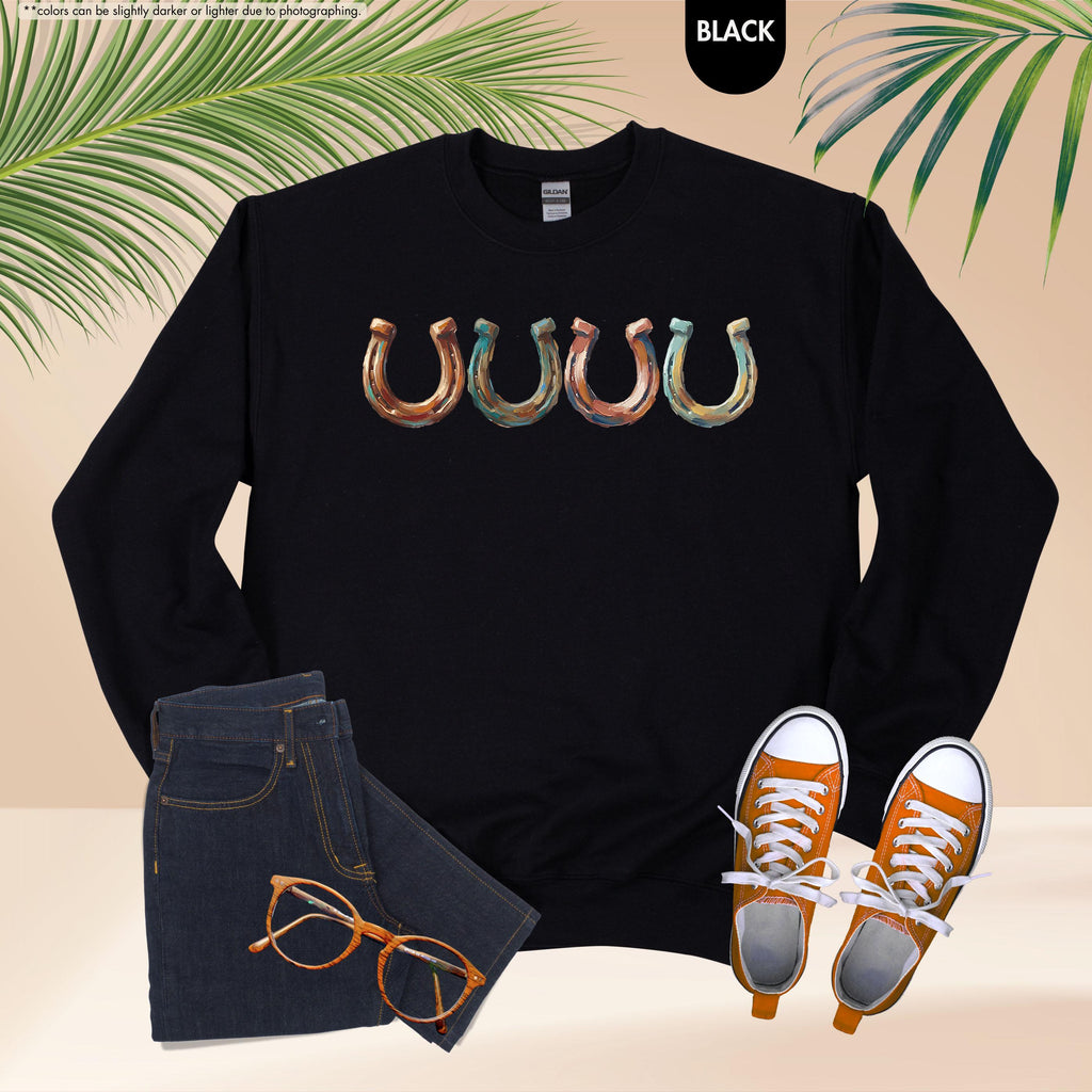Brushstroke Horseshoe Sweatshirt, Western Cowgirl Hoodie, Horse Lover Crewneck, Equestrian Hoodie, Lucky Horseshoe Apparel, Horse Rider Gift