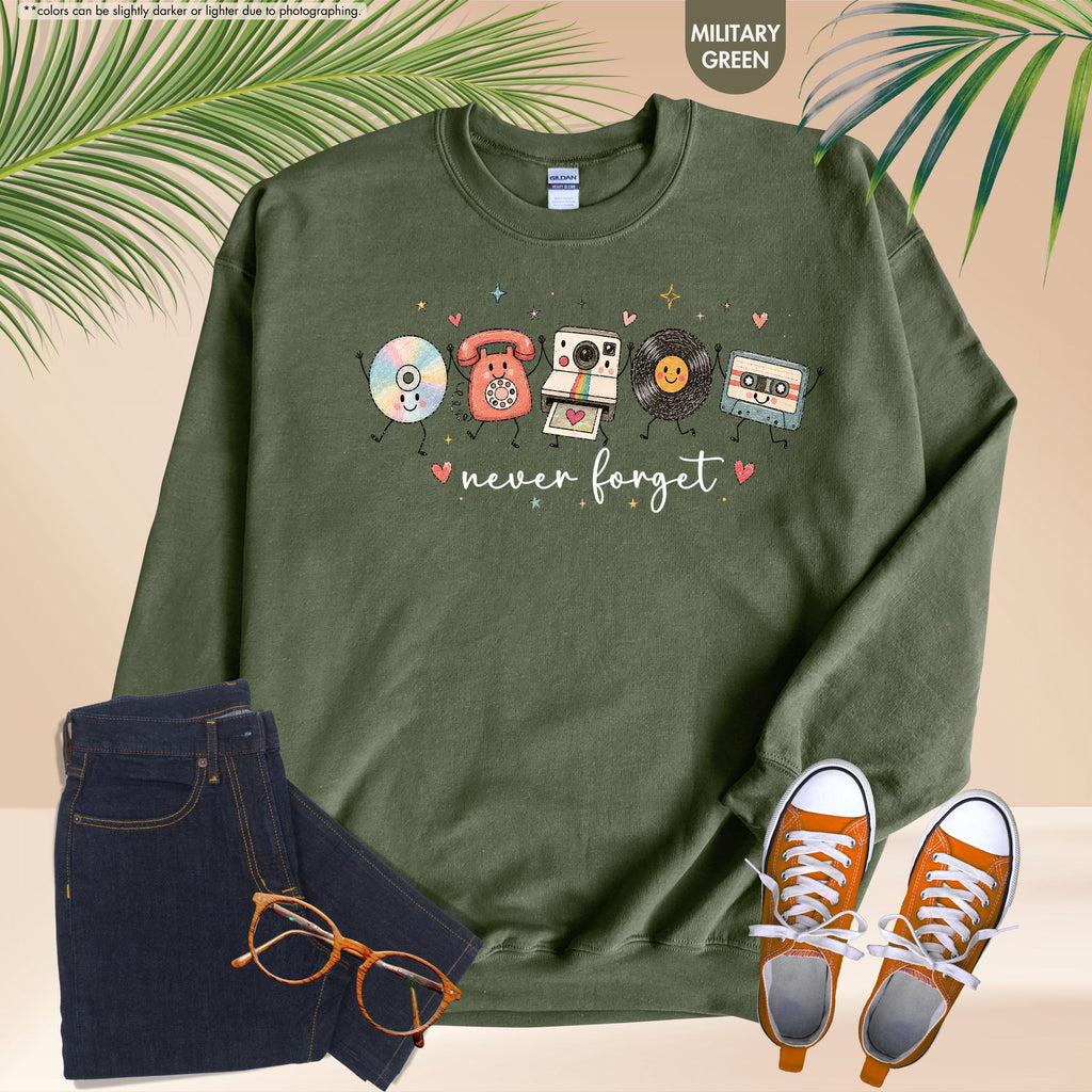 Never Forget Sweatshirt, Nostalgic Technology Hoodie, 90s Lover Crewneck, Music Lover Gift, Born in the 90s Sweatshirt, Music Teacher Gift