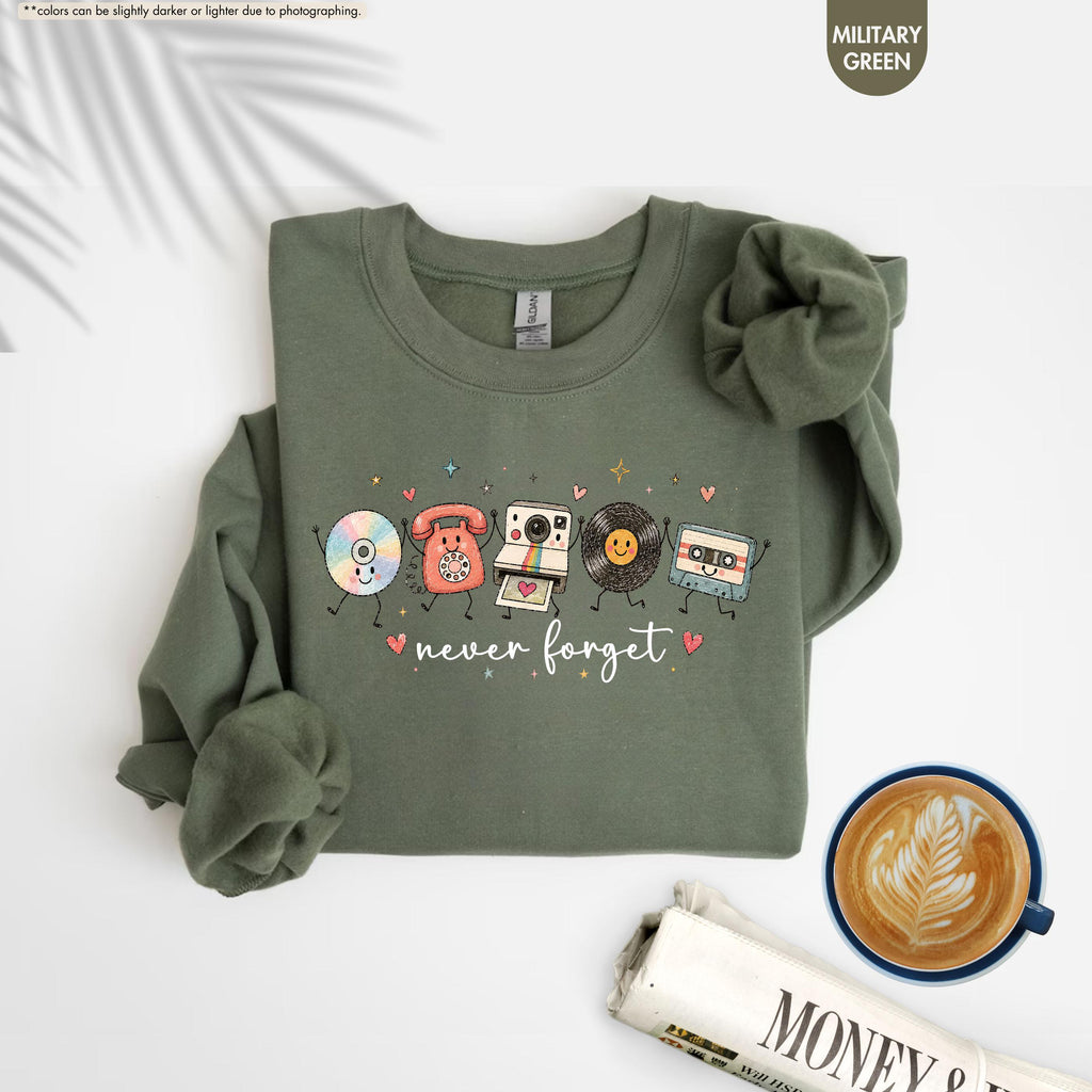 Never Forget Sweatshirt, Nostalgic Technology Hoodie, 90s Lover Crewneck, Music Lover Gift, Born in the 90s Sweatshirt, Music Teacher Gift