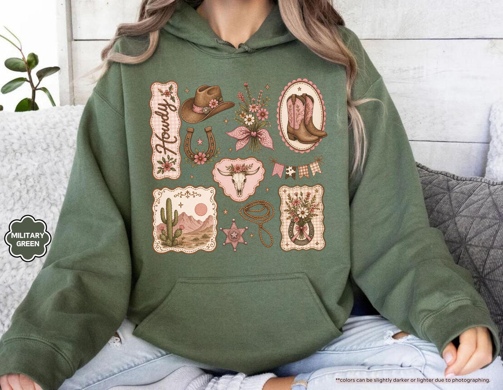 Howdy Sweatshirt, Coquette Cowgirl Hoodie, Floral Western Crewneck, Texas Rodeo Sweatshirt, Cowgirl Boots Hat Sweatshirt, Southern Girl Gift