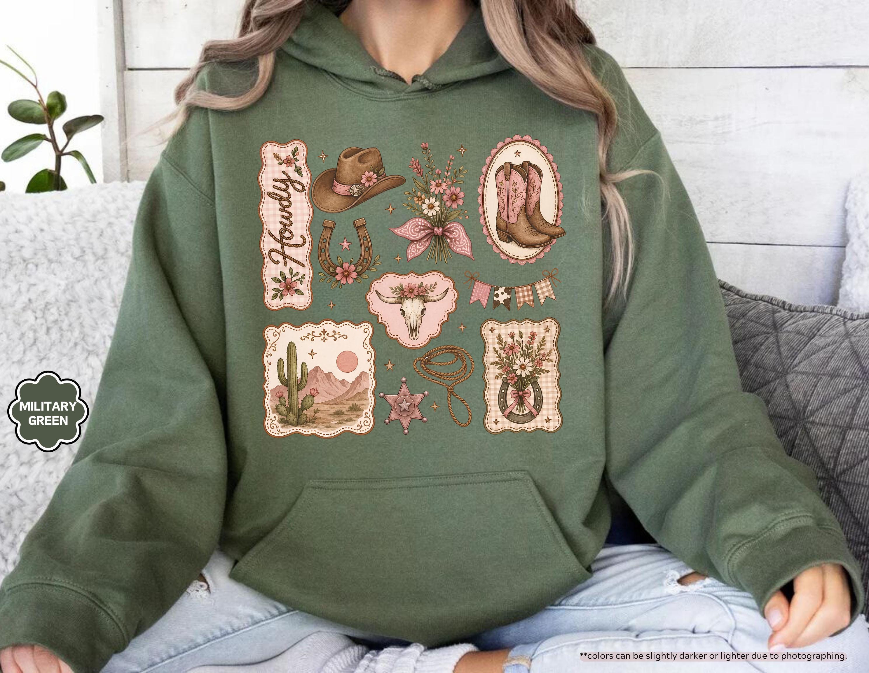 Howdy Sweatshirt, Coquette Cowgirl Hoodie, Floral Western Crewneck, Texas Rodeo Sweatshirt, Cowgirl Boots Hat Sweatshirt, Southern Girl Gift