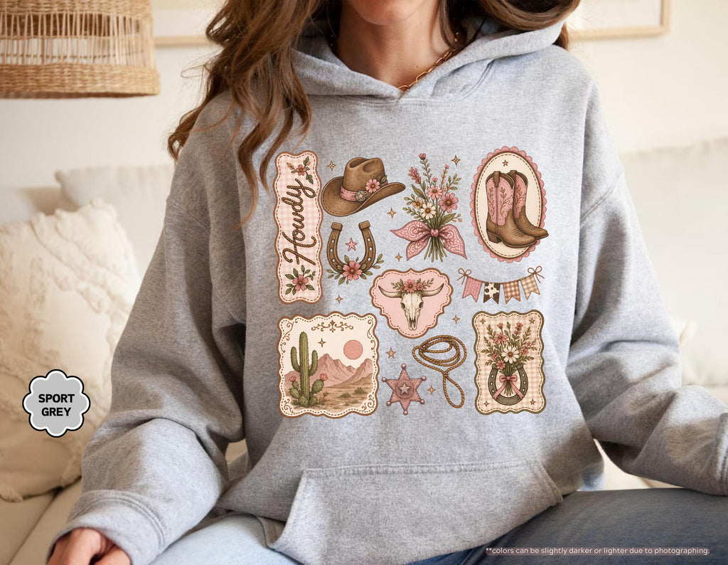 Howdy Sweatshirt, Coquette Cowgirl Hoodie, Floral Western Crewneck, Texas Rodeo Sweatshirt, Cowgirl Boots Hat Sweatshirt, Southern Girl Gift