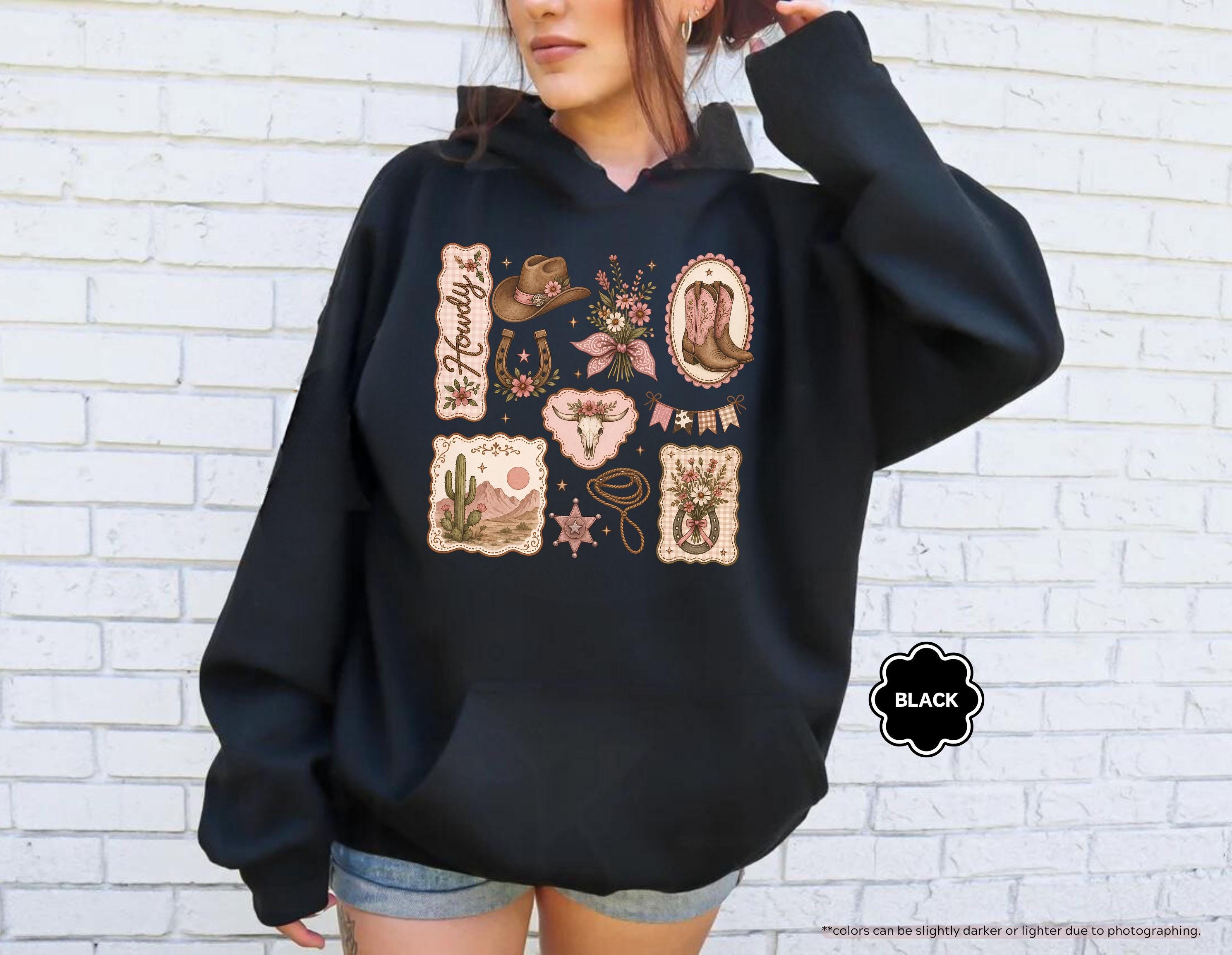 Howdy Sweatshirt, Coquette Cowgirl Hoodie, Floral Western Crewneck, Texas Rodeo Sweatshirt, Cowgirl Boots Hat Sweatshirt, Southern Girl Gift