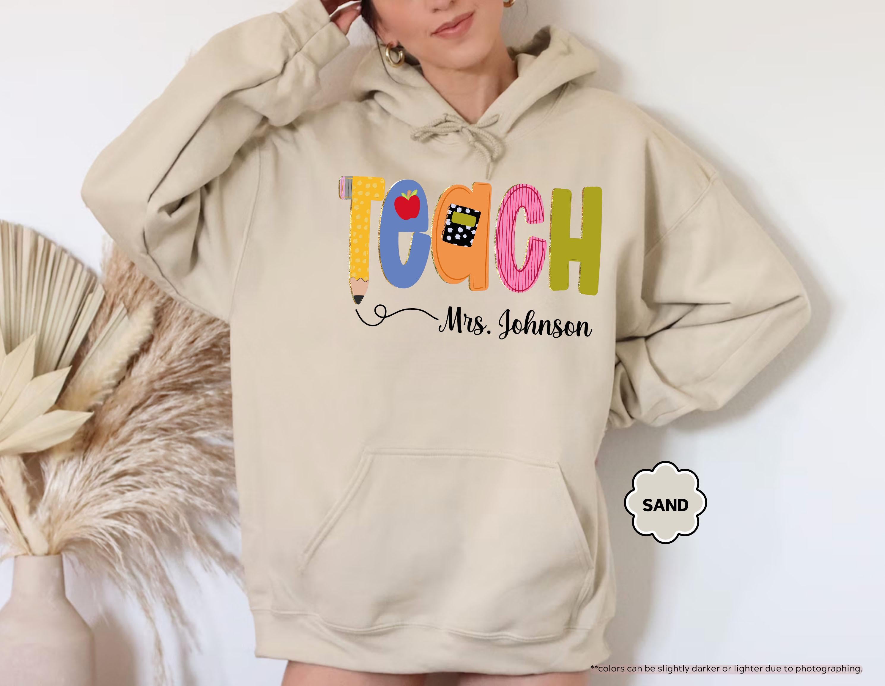Preppy Teach Sweatshirt, Personalized Teacher Sweatshirt, Custom Name Teacher Hoodie, Back to School Crewneck, Teacher Appreciation Gift