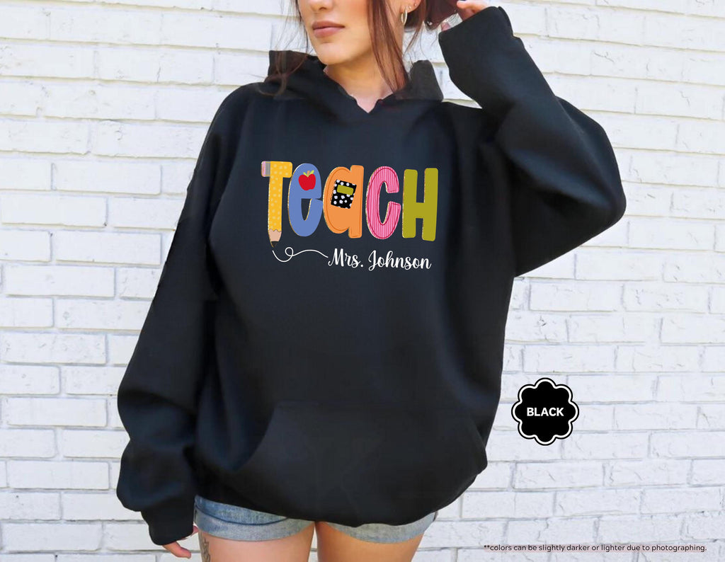 Preppy Teach Sweatshirt, Personalized Teacher Sweatshirt, Custom Name Teacher Hoodie, Back to School Crewneck, Teacher Appreciation Gift