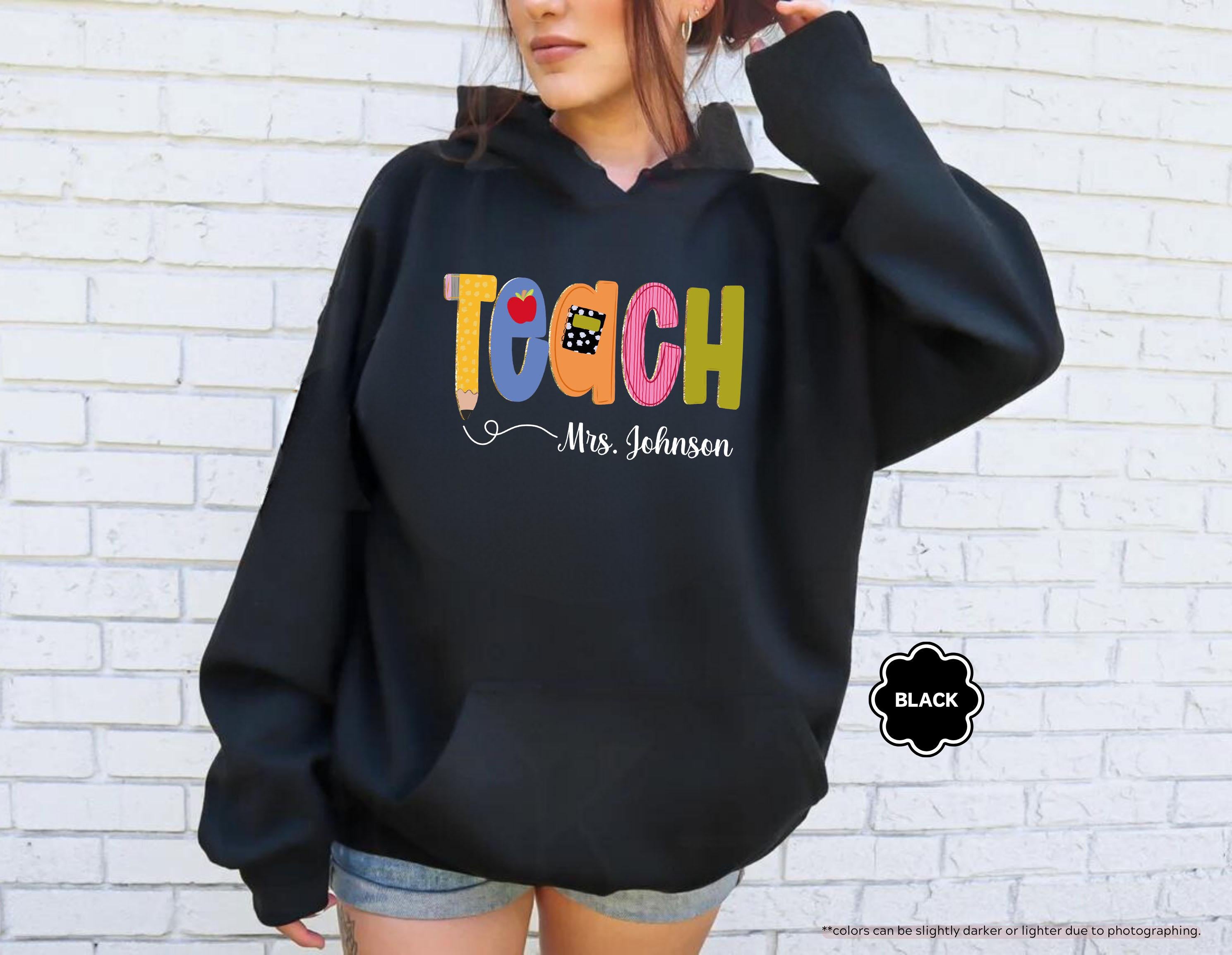Preppy Teach Sweatshirt, Personalized Teacher Sweatshirt, Custom Name Teacher Hoodie, Back to School Crewneck, Teacher Appreciation Gift