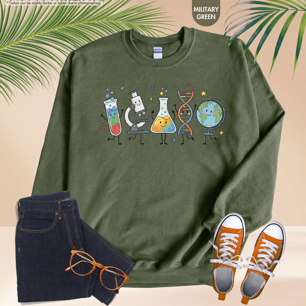 Science Teacher Sweatshirt, Science Characters Hoodie, Back To School Teacher Gift, Chemistry Biology Teacher Crewneck, STEM Teacher Hoodie