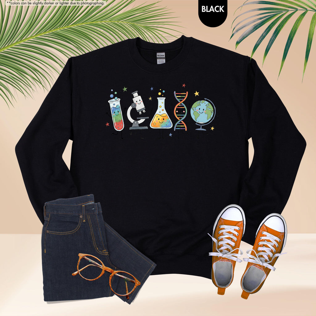 Science Teacher Sweatshirt, Science Characters Hoodie, Back To School Teacher Gift, Chemistry Biology Teacher Crewneck, STEM Teacher Hoodie