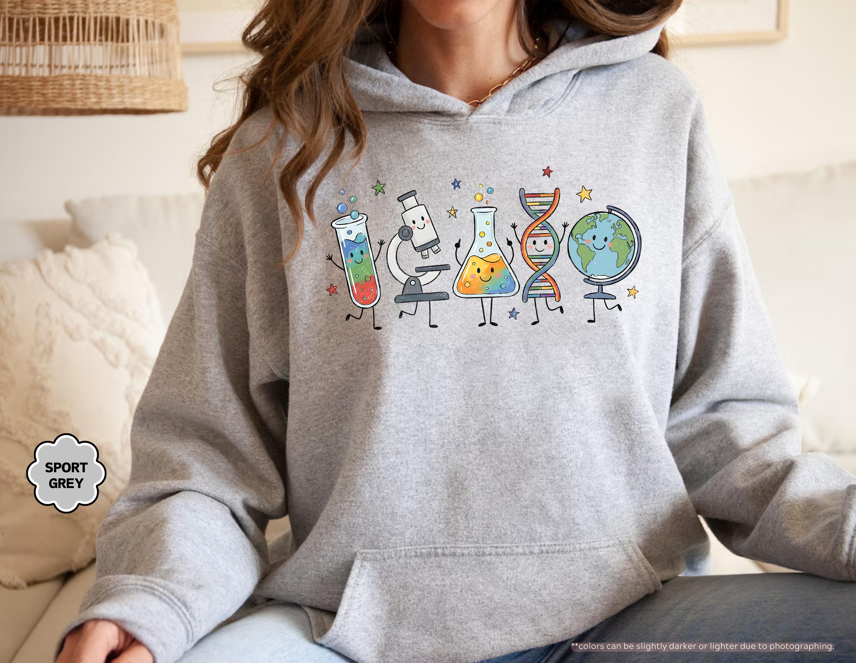 Science Teacher Sweatshirt, Science Characters Hoodie, Back To School Teacher Gift, Chemistry Biology Teacher Crewneck, STEM Teacher Hoodie