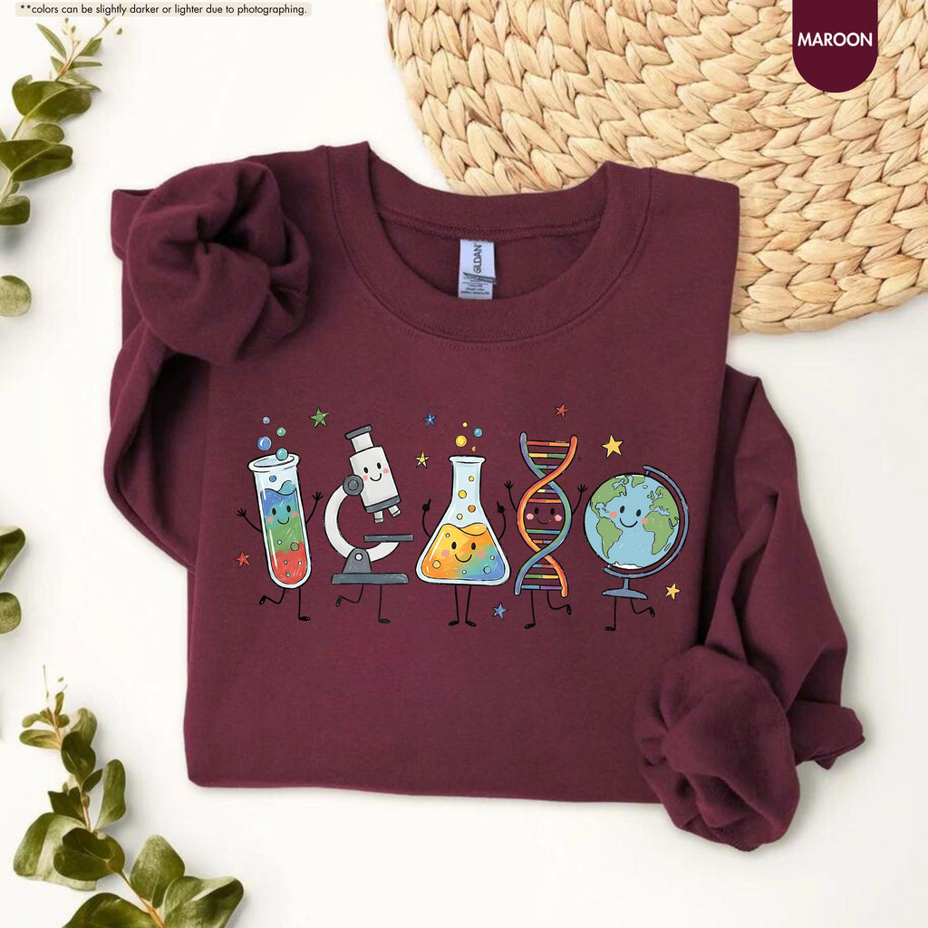 Science Teacher Sweatshirt, Science Characters Hoodie, Back To School Teacher Gift, Chemistry Biology Teacher Crewneck, STEM Teacher Hoodie