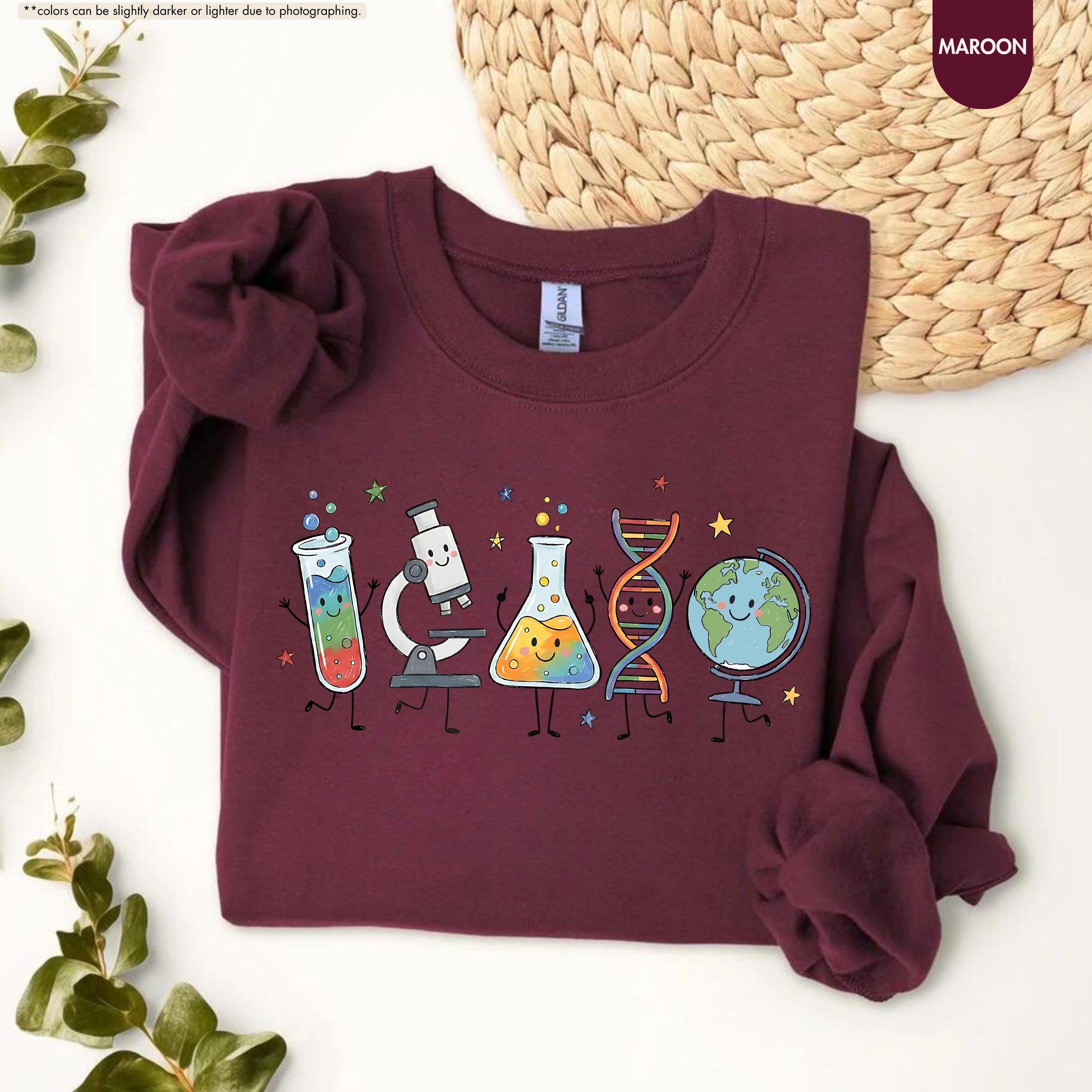 Science Teacher Sweatshirt, Science Characters Hoodie, Back To School Teacher Gift, Chemistry Biology Teacher Crewneck, STEM Teacher Hoodie