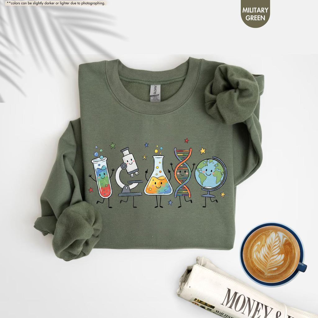 Science Teacher Sweatshirt, Science Characters Hoodie, Back To School Teacher Gift, Chemistry Biology Teacher Crewneck, STEM Teacher Hoodie