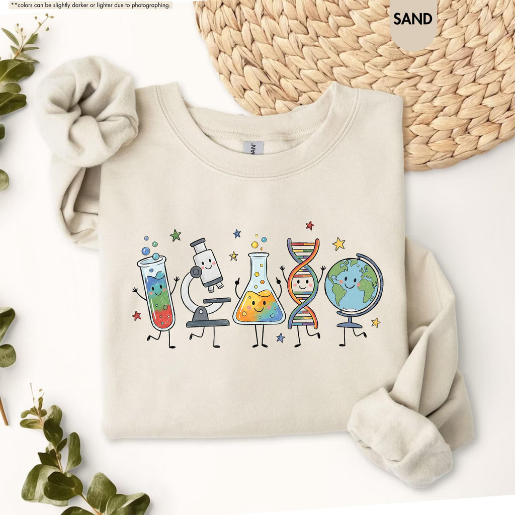 Science Teacher Sweatshirt, Science Characters Hoodie, Back To School Teacher Gift, Chemistry Biology Teacher Crewneck, STEM Teacher Hoodie
