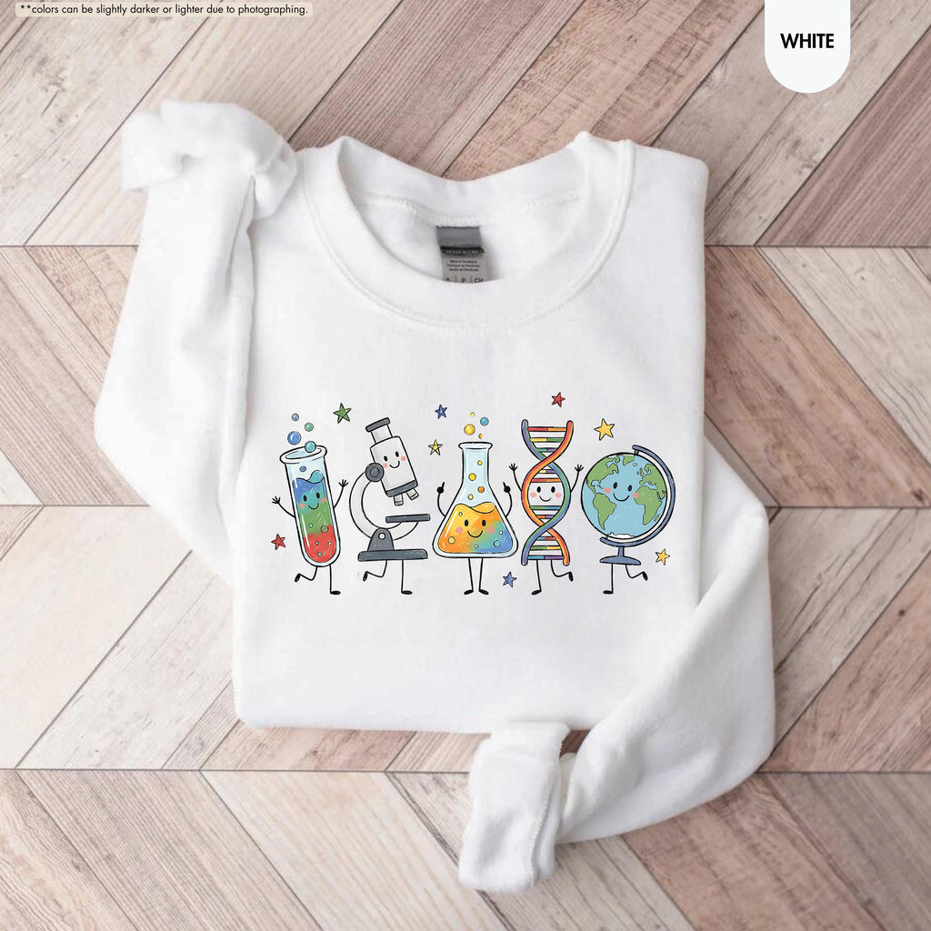 Science Teacher Sweatshirt, Science Characters Hoodie, Back To School Teacher Gift, Chemistry Biology Teacher Crewneck, STEM Teacher Hoodie