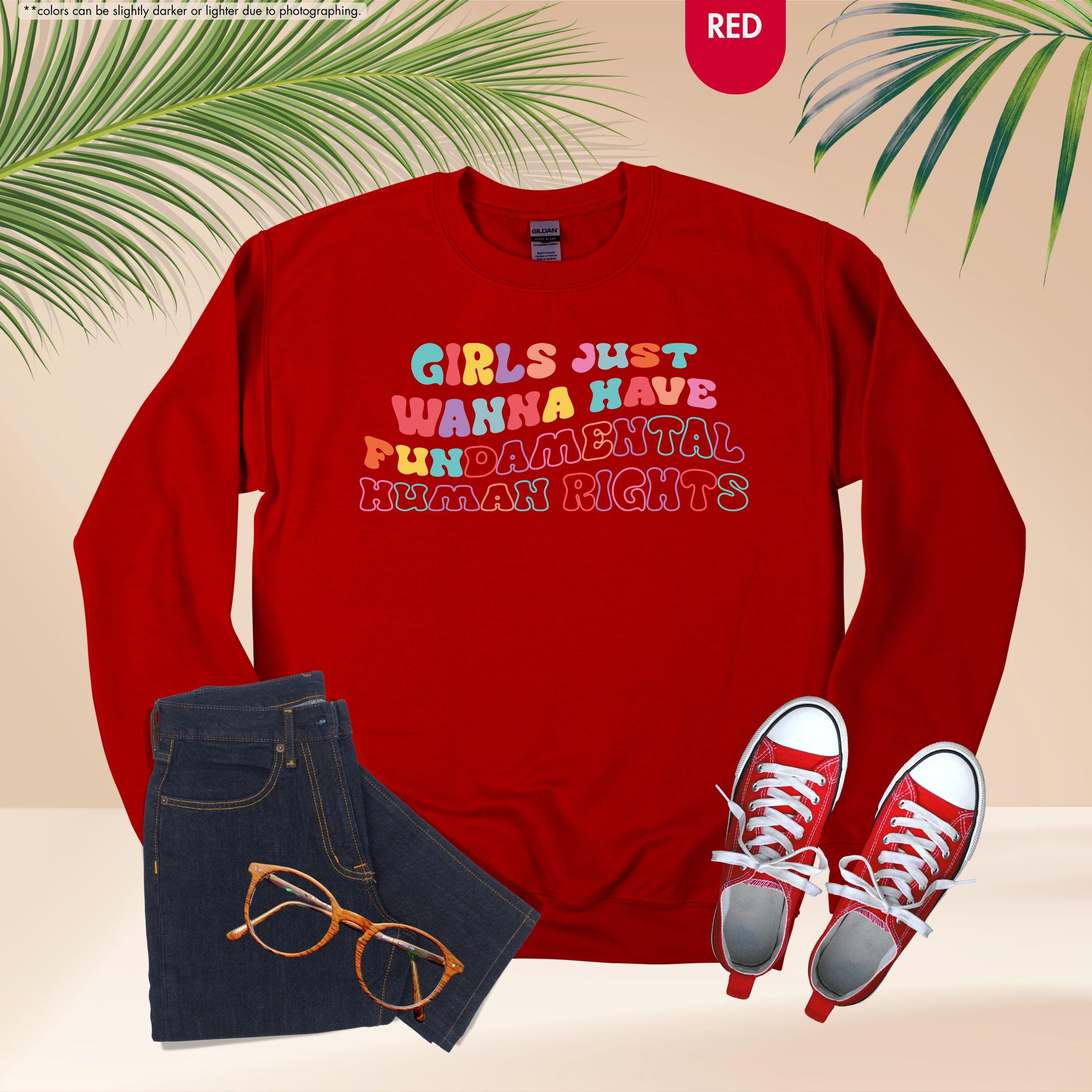 Girls Just Wanna Have Fundamental Human Rights Sweatshirt, Women Rights Hoodie, Groovy Feminist Crewneck, Pro Choice Hoodie, Equality Gift