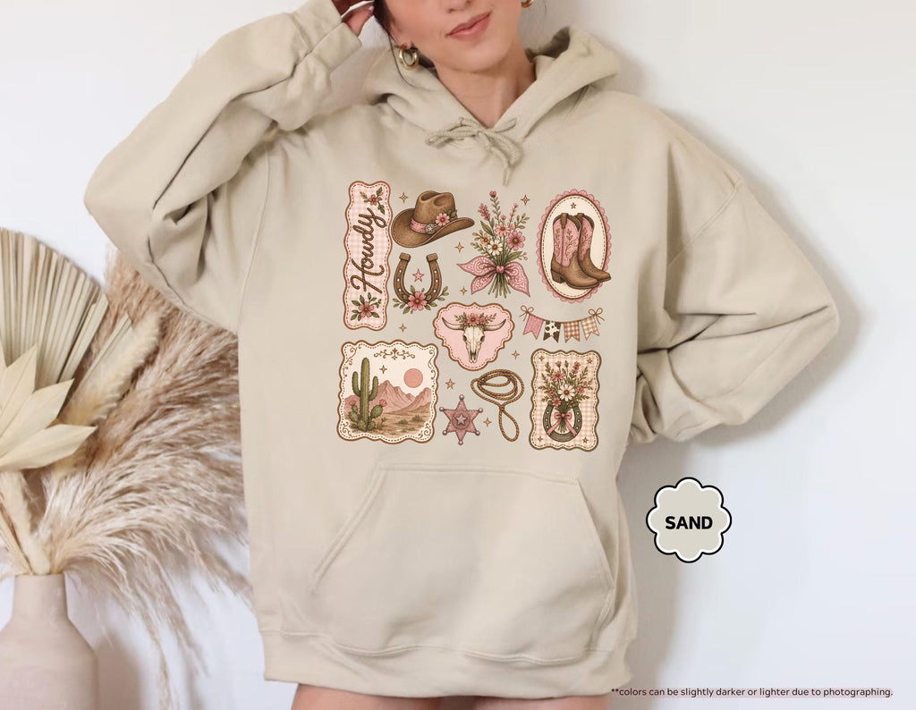Howdy Sweatshirt, Coquette Cowgirl Hoodie, Floral Western Crewneck, Texas Rodeo Sweatshirt, Cowgirl Boots Hat Sweatshirt, Southern Girl Gift