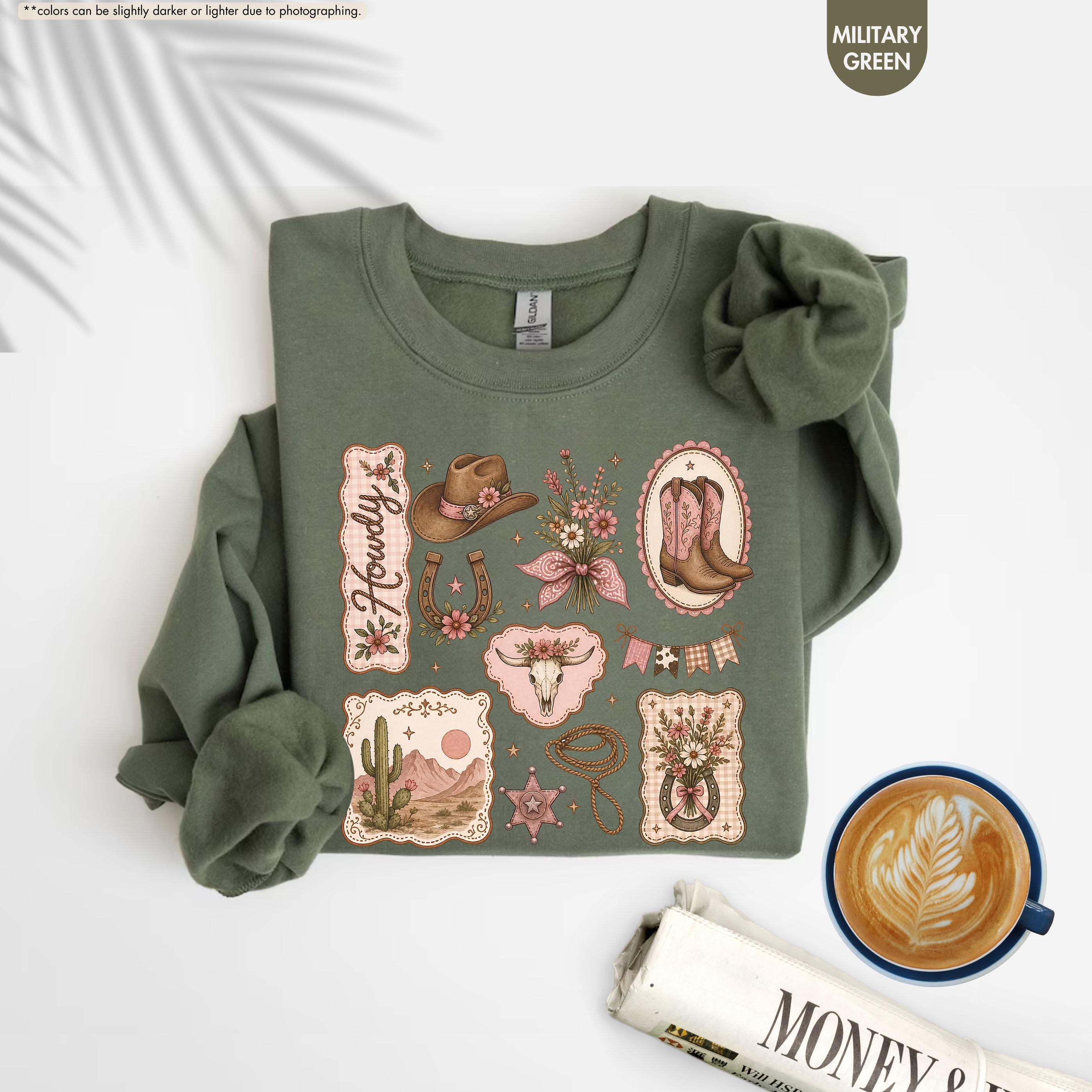 Howdy Sweatshirt, Coquette Cowgirl Hoodie, Floral Western Crewneck, Texas Rodeo Sweatshirt, Cowgirl Boots Hat Sweatshirt, Southern Girl Gift