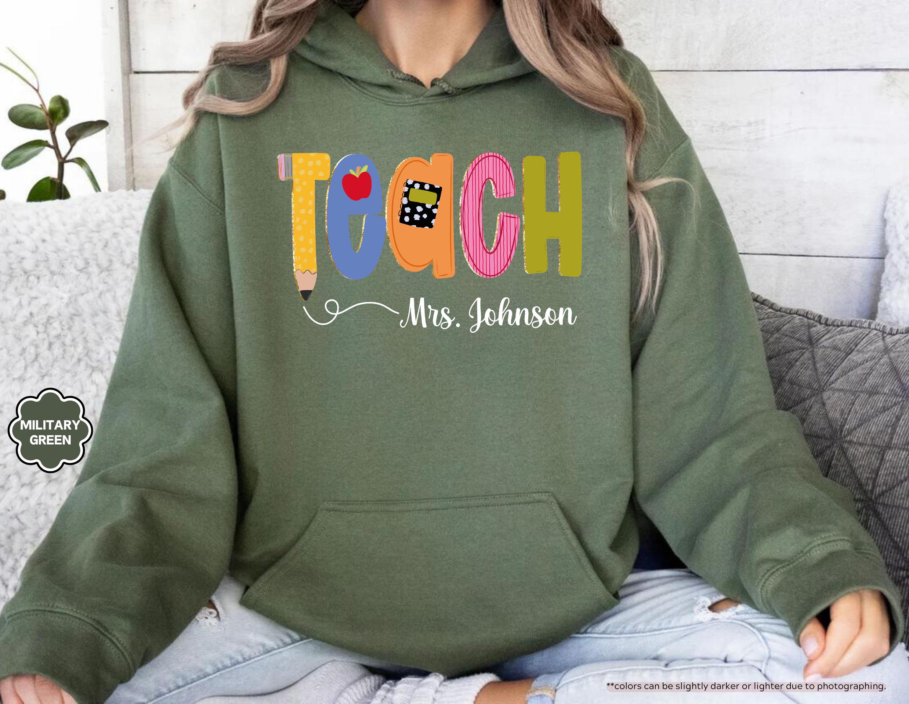 Preppy Teach Sweatshirt, Personalized Teacher Sweatshirt, Custom Name Teacher Hoodie, Back to School Crewneck, Teacher Appreciation Gift