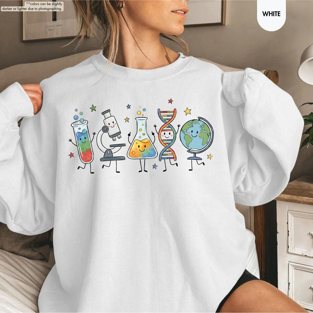 Science Teacher Sweatshirt, Science Characters Hoodie, Back To School Teacher Gift, Chemistry Biology Teacher Crewneck, STEM Teacher Hoodie