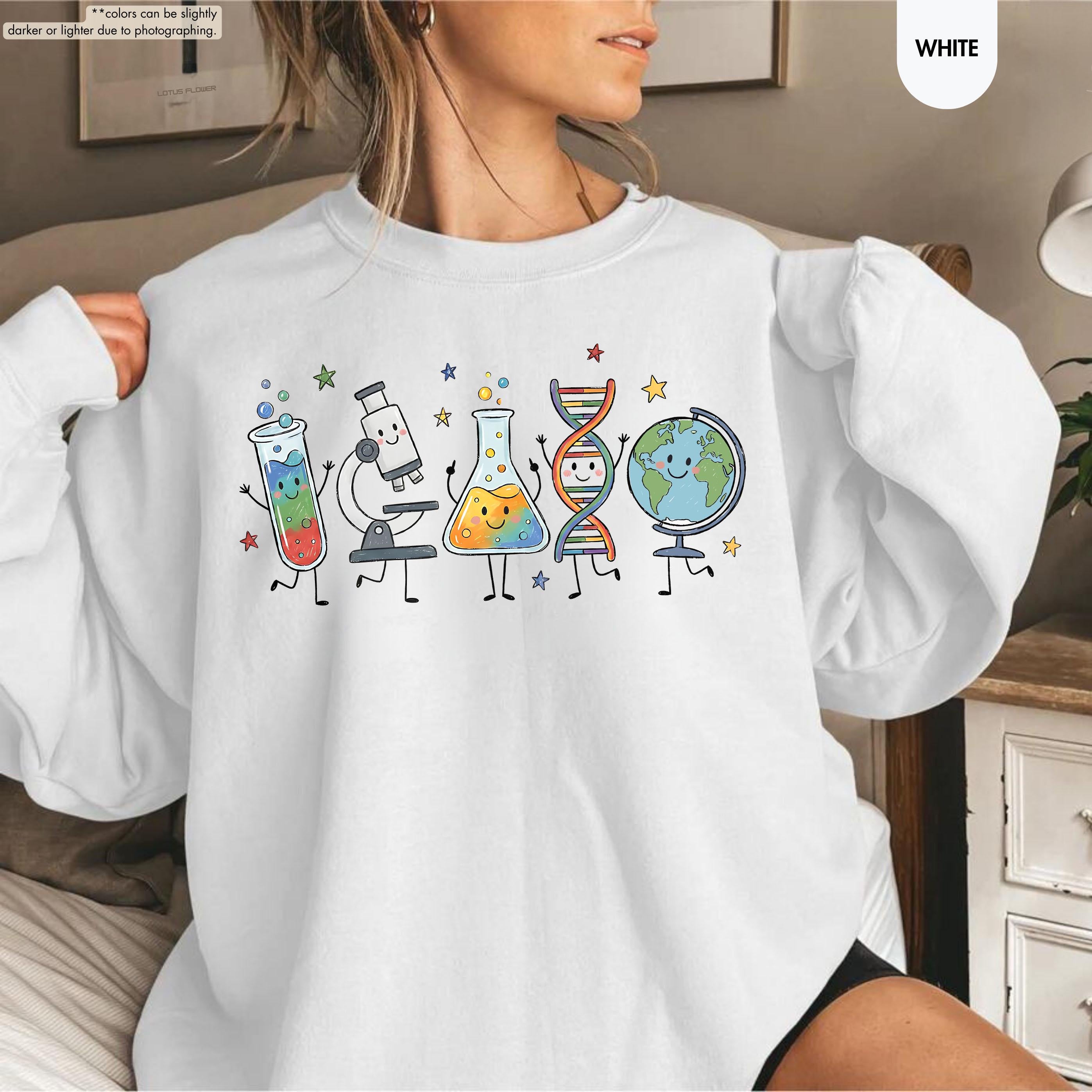 Science Teacher Sweatshirt, Science Characters Hoodie, Back To School Teacher Gift, Chemistry Biology Teacher Crewneck, STEM Teacher Hoodie