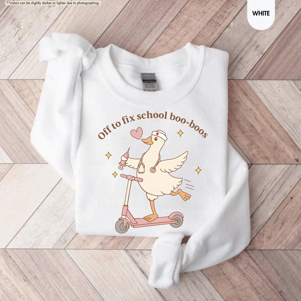 School Nurse Sweatshirt, Off To Fix School Boo-Boos Hoodie, School Nurse Gift, Pediatric Nurse Crewneck, Elementary School Nurse Sweatshirt